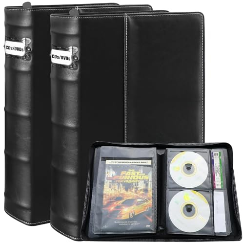 PUTNATRUE DVD CD Storage Binder – 112 Discs Holder with Label Slots & Cover Pockets, Black Media Organizer for Home Collection, Car Travel, Blu-ray & Game Discs