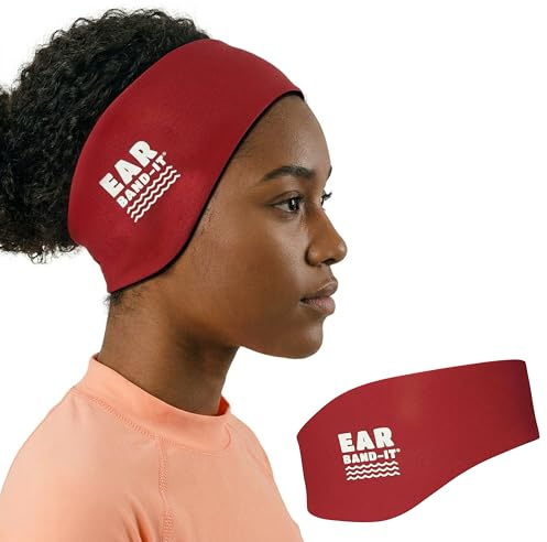 Ear Band-It Diadema de natación (inventado por un médico) retiene el agua, sujeta los tapones para los oídos (asegure los tapones para los oídos) Mediano (edades 4-9) Rojo