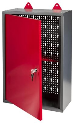 Werkstattschrank Metall abschließbar, Lochwand & Einlegeboden (40x60x19 cm) | Werkzeug- und Schlüsselschrank mit kratzfester Oberfläche und verschließbarer Tür, beidseitig montierbar für die Wand