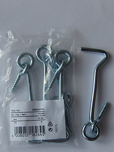 Hettich Sturmhaken, Kistenhaken, Stahl verzinkt, 75 mm, 4 Stück, 18264