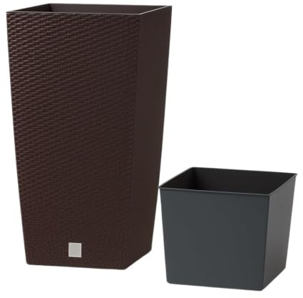 Blumentopf Übertopf Blumenkübel 325 x 325mm Umbra Rattan Einsatz 49L Pflanztopf Pflanzkübel Rattan-Optik Rato Polyrattan Kunststoff Innentopf Wetterfest