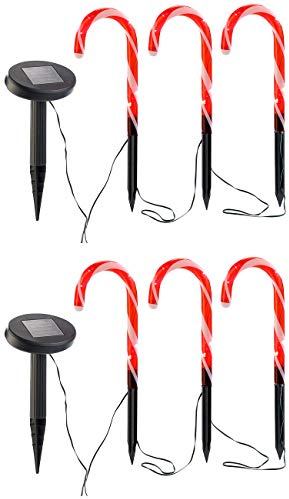 Lunartec Beleuchtung Zuckerstange: Solar-LED-Gartenstecker Zuckerstangen, IP33, im 6er-Set (Lichterkette Zuckerstangen, Gartendeko Weihnachten Solar, Zauber)