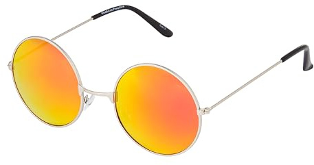 Ultra Runde Sonnenbrille für Männer & Frauen, UV400 Tragetasche, Reinigungstuch – Unisex-Retro-Brille Großem Kreis und Federscharnieren Bequemer Passform – Metallrahmen – Gold & Gläsern Burnt Orange