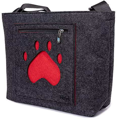 FilzGut Dunkelgrau/Rot Pfote Umhängetasche Damen Kinderhandtasche Filz Schultertasche Filztasche, filztasche shopper, shoppertasche, kinder tasche, filztasche damen, modische tasche Tiermotiv