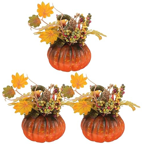Amosfun Lot de 3 décorations de Table Dont Citrouille Artificielle pour Halloween Thanksgiving Décorations automnales (Chaque pièce a Une Forme différente)