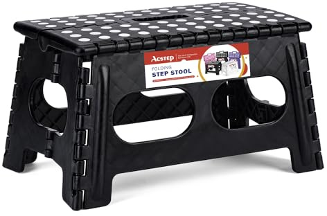 ACSTEP 9 Inch Folding Step Stool, 15 Inch Extra-Wide, 300 lbs, Black