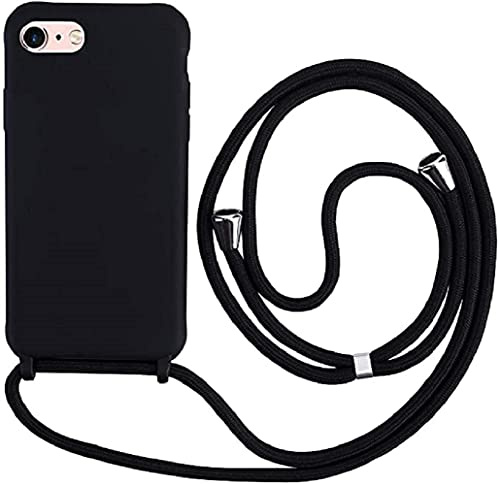 Ququcheng Kompatibel mit iPhone 7/8 Plus(5.5) Hülle,Handykette Hülle Silikon Seil Necklace Handyhülle mit Kordel Tasche TPU Bumper Schutzhülle für iPhone 7/8 Plus(5.5)-Schwarz