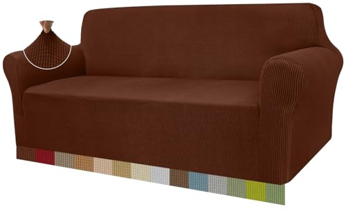 Granbest High Stretch Sofabezug Moderne Sofaüberwurf Jacquard Elastische Sofahusse für Wohnzimmer Protector für Hunde Haustiere (3 Sitzer, Kaffee)