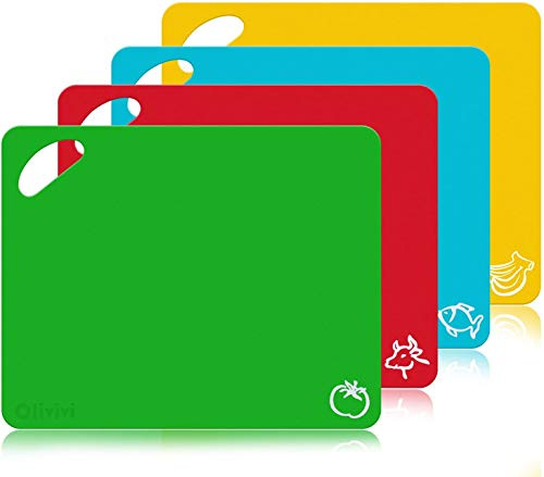 Large Chopping Board, 4 Pcs Catering Cutting Block Mat Multipurpose Anti-Slip Surface, Easy Clean with Handle, 40 x 30cm, for Raw Fish, Seafood