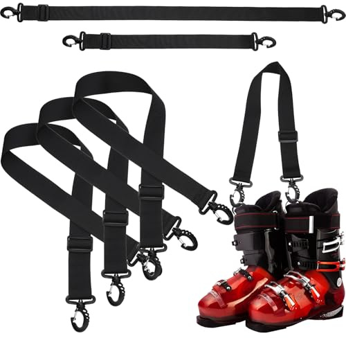 Skylety 4 Pieces Ski Boot Carrier Straps Adjustable Snowboard Strap Shoulder Sling Leash Ice Skates Shoulder Carrier Winter Gear Leash Sport Snowboard Accessories(Black)