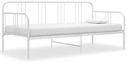 Tidyard Schlafsofa Tagesbett Metallbett Bettsofa Einzelbett Gästebett Sofabett daybed Sofa Couch Weiß Metall 90x200cm