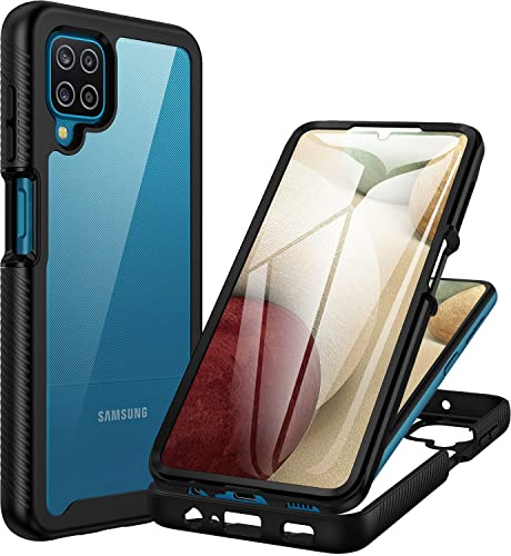 CENHUFO for Samsung A12 Phone Case/Samsung A12 Case Built-in Screen Protector, 360 Full Body Protection Shockproof Clear Cover Rugged Bumper Cover for Samsung Galaxy A12/M12 Case -Black
