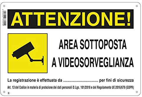 Cartello Segnaletico per Aziende (Cartello Area Videosorvegliata da.. 30x20 cm PVC)