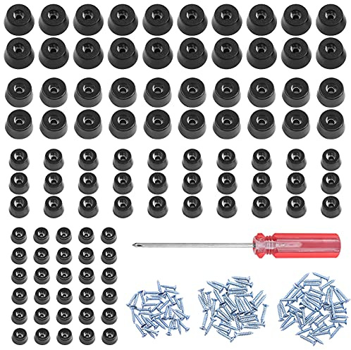 Mardatt 216 Pcs 4 Size Screw-on Round Black Rubber Feet Bumpers Pads with Stainless Steel Screws, Anti-Skid and Anti Scratch Furniture Protectors Pad for Cutting Board Cabinet Tables Chair Sofa