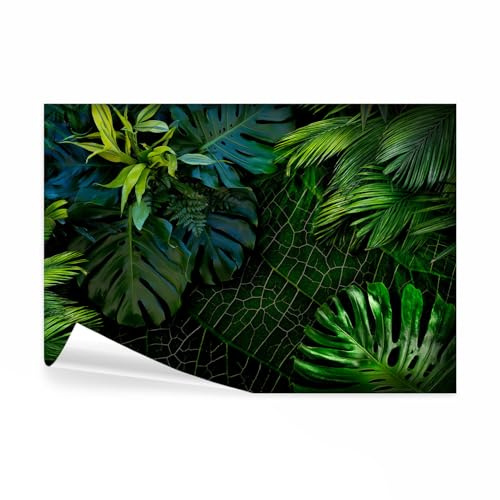 decomonkey Papier Peint Panoramique Palmiers 350x256 cm Décoration murale | Tapisserie décorative pour chambre salon, Jungle feuilles nature nuit plantes tropical, moderne