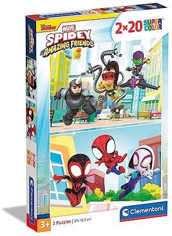 Clementoni - 24794 - Supercolor Puzzle Marvel Spidey and His Amazing Friends - 2 Puzzle Mit 20 Teile - Puzzle Für Kinder Ab 3 Jahren, Made In Italy