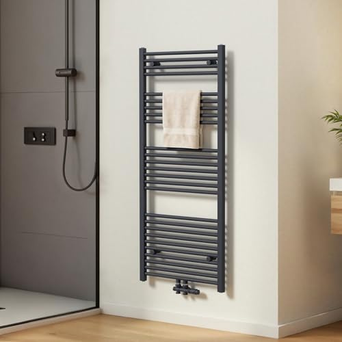 EMKE Toallero Baño Radiador, 120 x 60 cm, Tubo Redondo, Antracita | secador de Toallas con conexión Central, radiador secador de Toallas de Agua Caliente