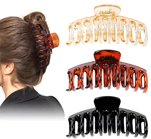 Hanyousheng Pinces à Cheveux, 3 Pièces Grosse Pince Cheveux, Antidérapante Pinces à Cheveux à Double Dents, pour Femmes, Filles, Cheveux épais et Fins(4,3 pouces)