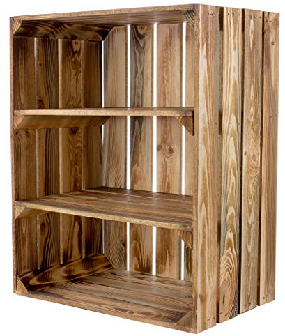 Kistenkolli Altes Land Kommode im Obstkisten Stil 55x55x31cm rustikal in weiß oder geflammter Optik Holz Schubladen Sideboard (Geflammt, Holzkiste)