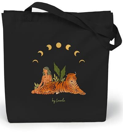 Loxato Jutebeutel - Schwarz Bedruckt, Stoffbeutel B35 x H42 x T8 cm - 100% Baumwolltasche - Einkaufstasche - Damen Shopper