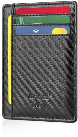 Bronzi® Portafoglio Uomo Slim Piccolo | Portacarte Uomo Donna Portatessere Porta Carte Di Credito | Portafogli Mini Protezione RFID con Portamonete | Box Regalo - Brand Italiano