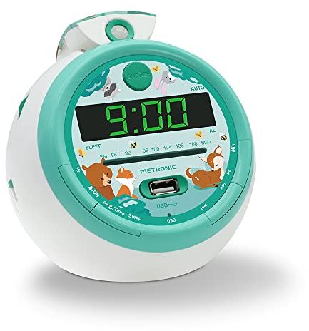 Metronic Radio-réveil Forest FM USB Projection Double Alarme 477343, Vert, S