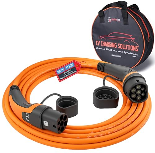 TEUTSCHTECH, Typ 2 Ladekabel – 7.5m 11 kW 16 A 3-phasig Mode 3 – EV Ladekabel für Wallbox & Ladestation – Elektroauto & Plug-in Hybrid – mit integrierter Temperaturüberwachung für erhöhten Brandschutz