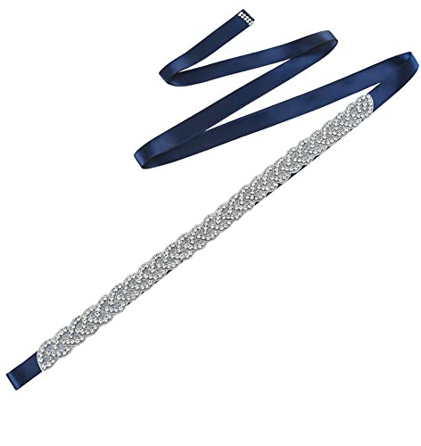 Strass Hochzeit Brautgürtel Schärpe, Braut Strass Hochzeit Gürtel, Brautgürtel für Brautkleider, für Brautjungfernkleider Ballkleid Abendkleider, Mit marineblauem Band