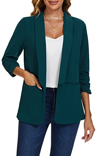 MINTLIMIT Womens Blazer Open Front Suit Casual Linen Blazers Oversize Jackets Size 12 14 (GN-Dark Green M)