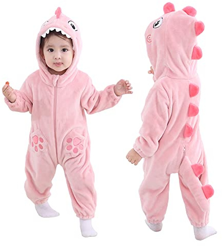 Doladola Unisex sparkdräkt för småbarn, baby-overall med huva, tecknad serie-pyjamas(18-24 månader, Rosa Haj)