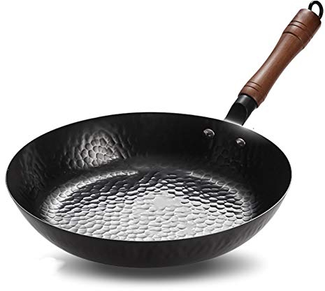 OQHAIR Wok de Hierro Fundido, sartén Antiadherente sin Recubrimiento, sartén frita sin Humo, ollas de Cocina, Utensilios de Cocina, sartén para Chef, Herramientas de Cocina