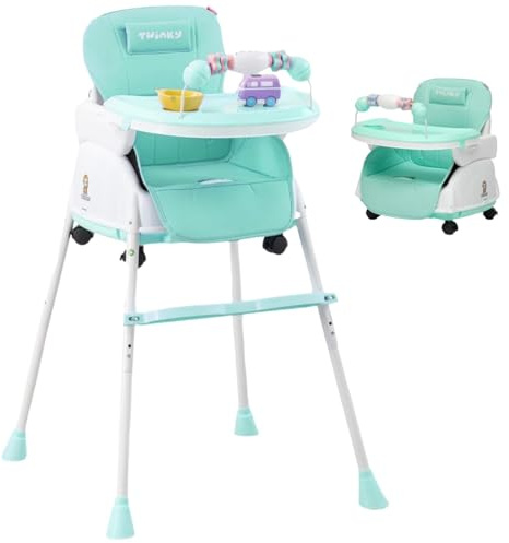 Twinky® Hochstuhl – 2-in-1-Kinderwagen-Set – Blau – zusammenklappbarer Esszimmerstuhl & Kinderwagen und Babystuhl für den Tisch – Hochstuhl, Kleinkindsitz und Erwachsenenstuhl in 1 (Mint Grün)