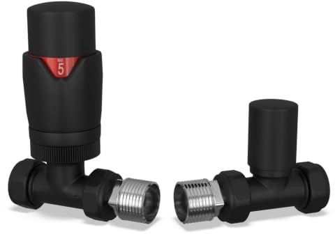 UK Radiators Thermostatic Radiator Valve Set 1/2 x 15mm - Solid Brass TRV | Black Finish - Solid Brass 1/2 x 15mm Straight - Lockshield Included, Easy Installation