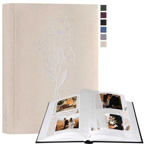 Lanpn Fotoalbum zum Selbstgestalten und Einkleben, Kleines Leinen Fotobuch 60 weißen Seiten mit Pergamin Trennblätter Fasst 9x13cm 10x15cm 13x18cm Fotos (Beige, 19x27 cm)
