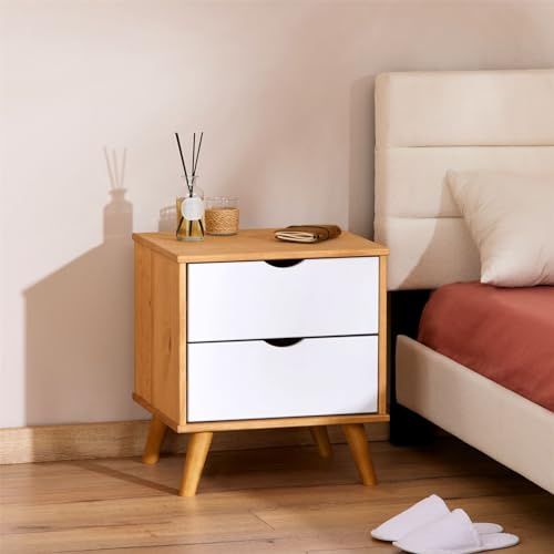 IDIMEX Nachttisch Colima, 2 Schubladen, Massivholz Kiefer, ideal für Boxspringbetten, weiß & Natur