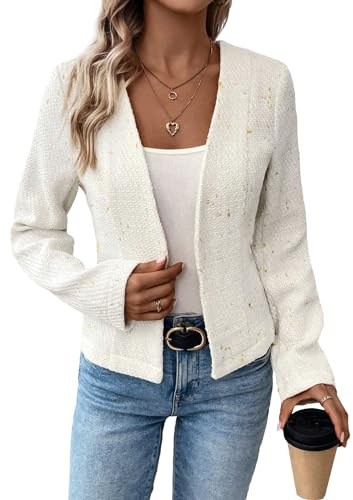 Mina Self Womens Casual Blazer 2026 Spring White Petite Short Tweed Trendy Lightweight Comfy Women's Clothes Corporate Business Professional Outfits Work Suit Jackets for Women