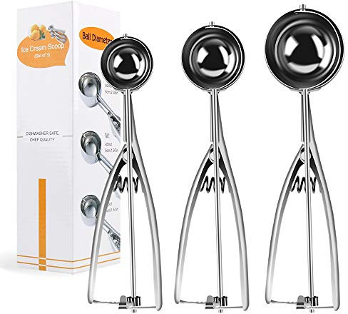 Tmysim Cuchara para Helado, 3 Pcs Inoxidable Fabricante de Bolas de Hielo, Galleta, Masa, Bolas de Carne, Platos de Arroz