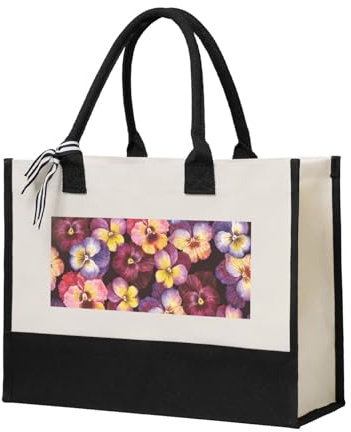 YUNWEIKEJI Flores de pensamiento de acuarela, Bolsa de comestibles Bolsa de mano Bolsa de lona Bolso de compras, Bolsa de hombro de lona multiusos