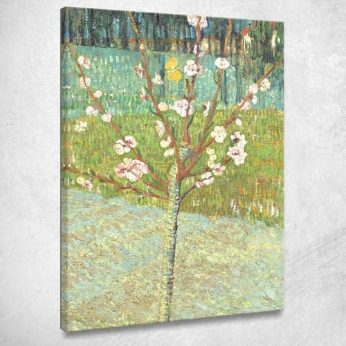 CheQuadro! Pesco In Fiore Vincent van Gogh, vvg139 quadro stampato su tela, Fine Art assemblato pronto da appendere 150x105 cm