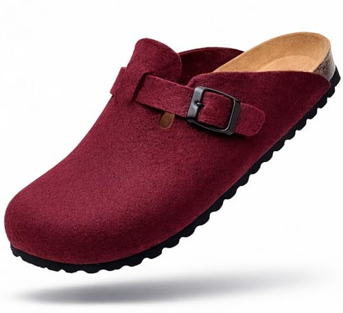 GONKOS®, Pantofole in Feltro di Lana, Soletta Anatomica in Sughero Naturale e Pelle Scamosciata, Zoccoli di Feltro, Pantofole Uomo e Donna,Pantofole Confortevoli di qualità,Made in Spain,Bordeaux 37