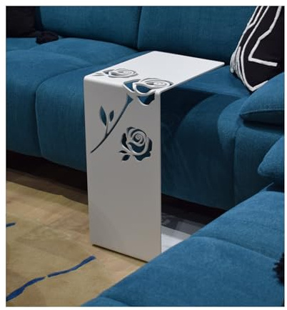 Table d’appoint design en forme de C – Acier thermolaqué de haute qualité – Élégante table de canapé, table de chevet ou bout de canapé – Motif floral moderne – Idéale pour salon ou chambre