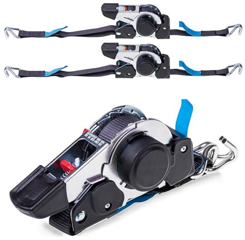 INTAKO (Lot de 2) Sangle à Cliquet Automatique - 3m 600kg 25mm DIN en - Sangles d'arrimage Enrouleur pour Moto Remorque, Quad