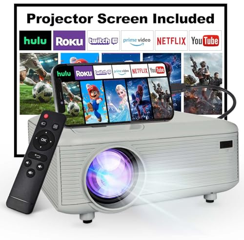 KEJOG Mini Projector with HDMI Cable, Upgraded Bluetooth Projector with Screen, 1080P Full HD Portable Projector, Movie Projector Compatible with TV Stick Smartphone/HDMI/USB, indoor & outdoor use