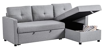 AVANTI TRENDSTORE - Bevilacqua - Divano ad angolo nel colore grigio scuro con funzione letto e cassettone integrato, penisola montabile su entrambi i lati. Dimensioni LAP ca. 202x86x75-135cm
