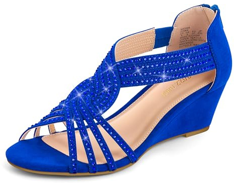 PIZZ ANNU Sandalias Mujer Verano con Tacón de Cuña Diamante de Imitación Zapatos Moda Punta Abierta Elegante Boda Fiesta Damas Zapatos