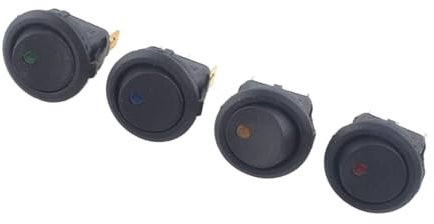 Interrupteur à bascule 4 pièces for voiture 12V/220V, 3 broches, 4 couleurs, chaque oeil de chat, bascule ronde, point, bateau, lumière LED SPST(220V)