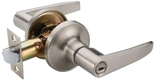 1 Pack of HAIFUAN Door Lever Handle Lockset, Doob Knob for Use of Bathroom, Nickel Brushed Color, no Key(802-BK)