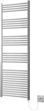 Greened House Chrome Electric Heated Towel Rail Straight 600mm W x 1800mm H | Flat, Bathroom Radiator, Towel Warmer