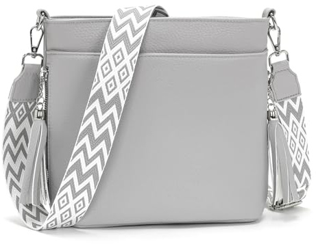 Paigtes Sac a Main Bandoulière Femme Sacoche Petit Gris Clair Cuir Vegan Élégant Sacs avec large bandoulière et 4 compartiments