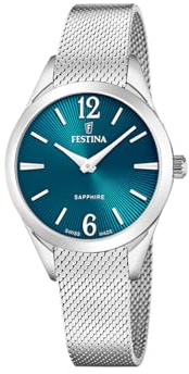 Festina Swiss Made damarmbandsur rostfritt stål 316L silver – kvartsurverk – safirglas hög motståndskraft – vattentät 5 ATM F20076/4 Grace